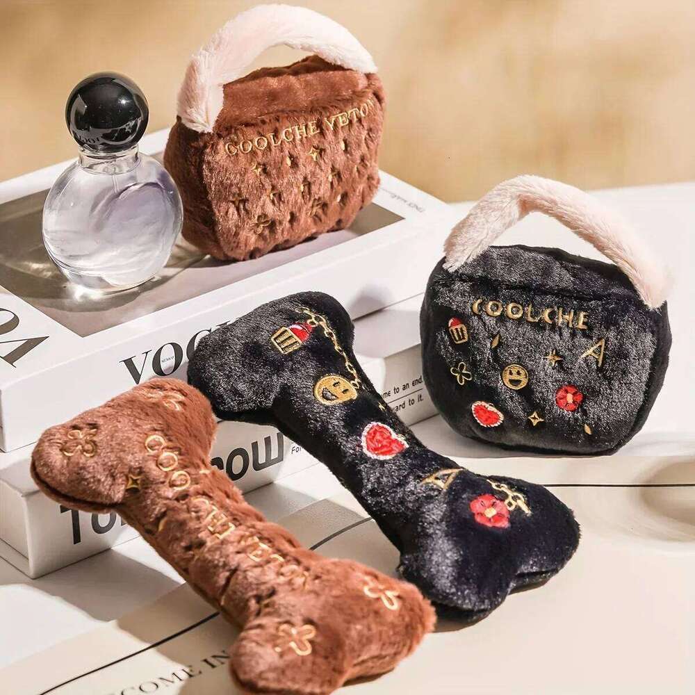 Dog toy 1pc Pet Bone Bag Model Toys Cat Dogs Accompanied Sound Plush Toys Interactive Squeaky Bone Embroidered Design