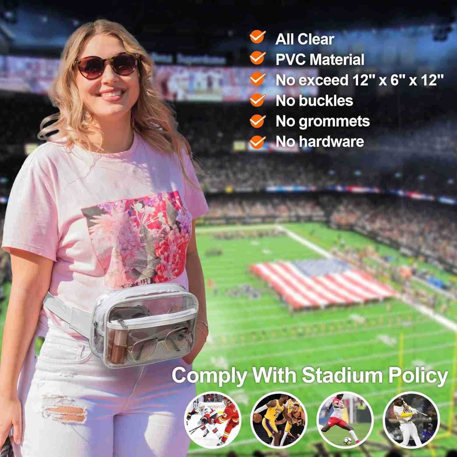 Clear Fanny Pack Stadium Approved Clear Bag for Stadium Events Large Belt Bag for Women Transparent Waist Bag Crossbody with Adjustable Strap for Spor