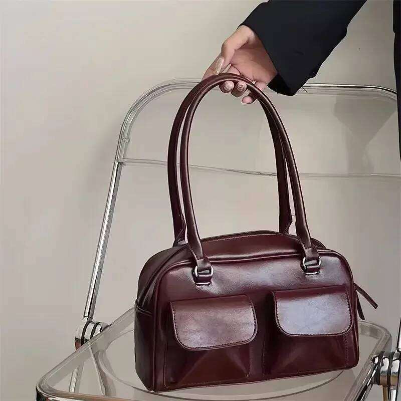 Vintage Women Business Shoulder Bags Simple Ladies Commute Tote Pu Leather Female Underarm Bag Bury Large Handbags Purse