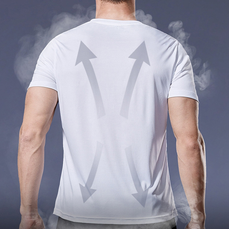 Men's Quick-Dry T-Shirt - Lightweight Small Checkered Pattern, Crew Neck, Short Sleeve, Outdoor Marathon Running Training