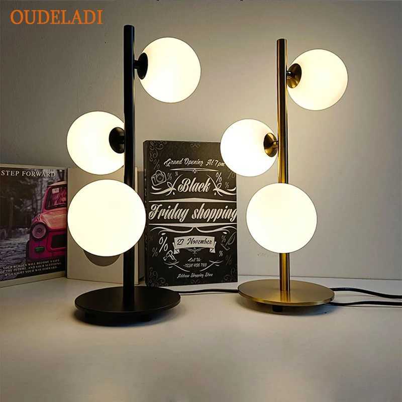 OUDELADI glass Ball Table Lamps LED living room bedroom bedside Decor lighting fixture Gold Black Iron Art Study desk Lamps C250912