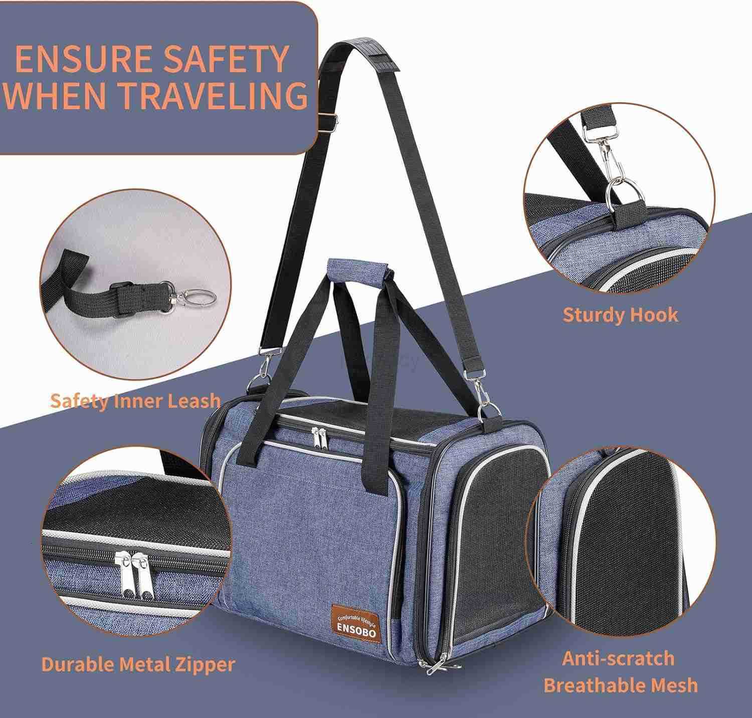 Dog Carrier ENSOBO Cat Carrier Pet Travel Carrier Bag Airline Approved Folding Fabric Pet Carrier for Small Dogs Puppies and Medium Cats wLocking Safe