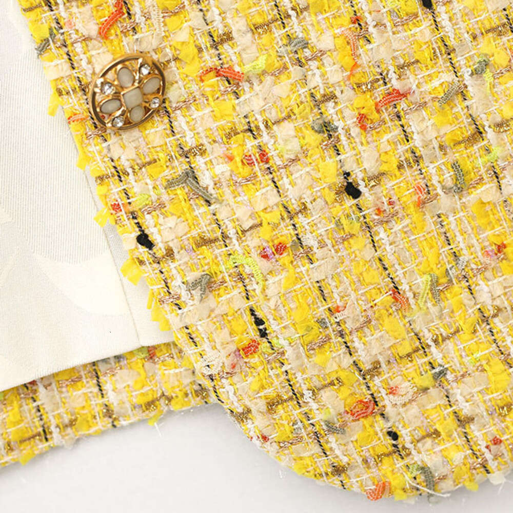 DHEssentials Yellow Summer New Light Luxury Woven Chanel Style Jacket for Women Thin Casual Versatile Short Cardigan