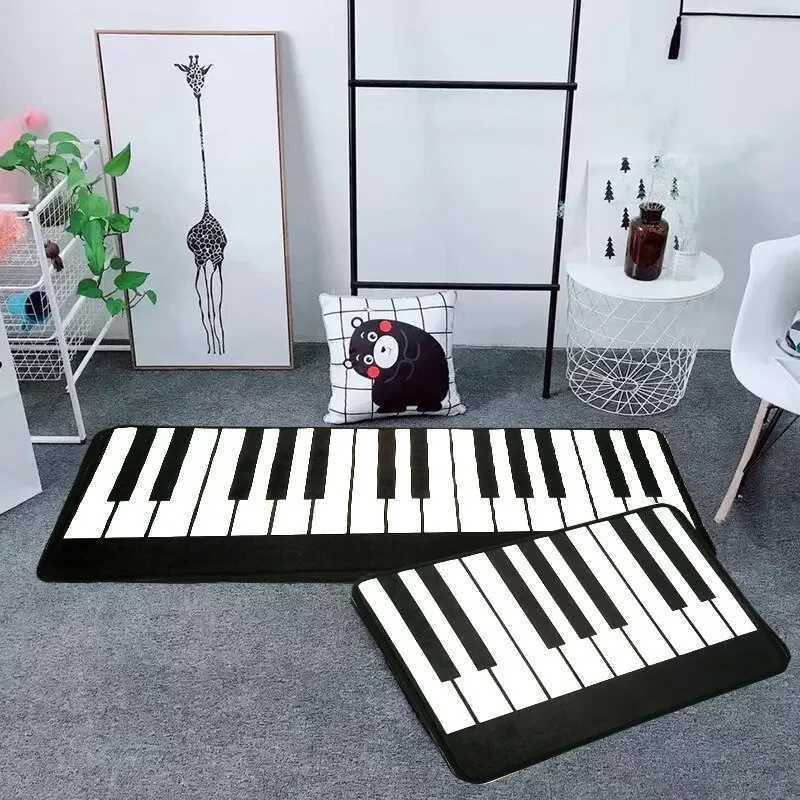 Kitchen Floor Mat Bathroom Door Mat Bedroom Bed Mat Carpet Machine Washable Piano Black and White Classic C250912