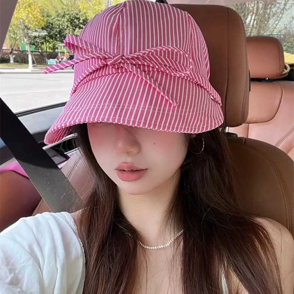 2025 Wens Summer Thin Quickdrying Sun Korean Stripe Sun Protection Fiing Outdoor Casual S Wide Brim Bucket Hat G250910