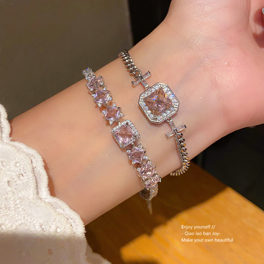 Silver - Toned Bracelet With Purple Multi - Shaped Gemstones And Rhinestone Accents Delicate Daily & Elegant Jewelry Gift For Her Dainty And Stylish A