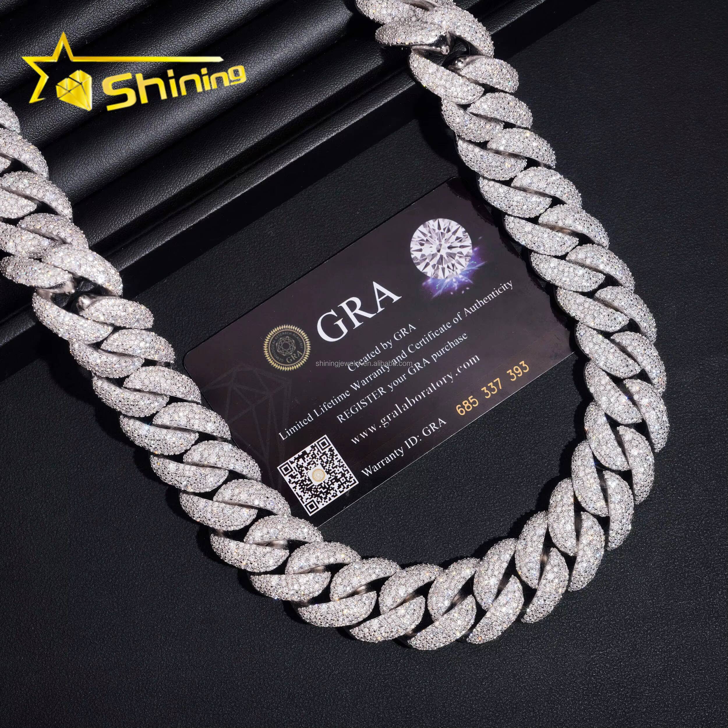 Fashion 22mm Big Size Heavy Rapper Jewelry GRA Certificate Iced Out Moissanite Moon Shape S925 Hip Hop Miami Cuban Link Chain