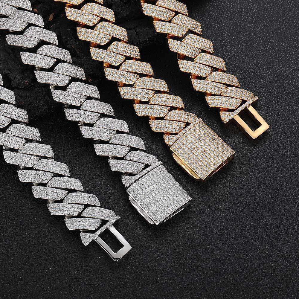 Pass Dia Test GRA Moissanite 25mm Wide 6Rows Solid Sier Cuban link chain for Rapper Hip Hop VVS Iced Out Necklace