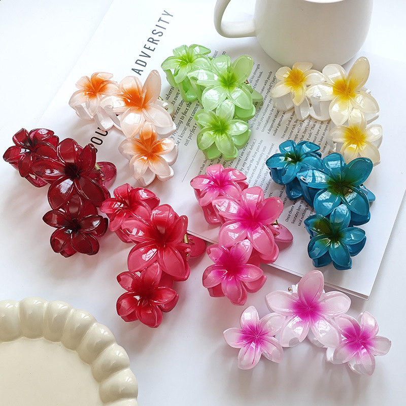 Three Flower Hair Clip Korean Style Artificial Flower Hair Claw High Volume Highend Shark Clip Summer Hair Accessory