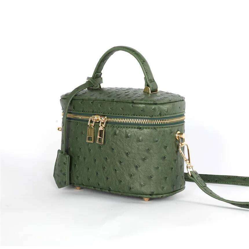 TOPHIGH Custom Design Round Green Ostrich Leather Box For Women 2025 Retro Bucket Tote Bag Snake Pattern Boxes Handbag