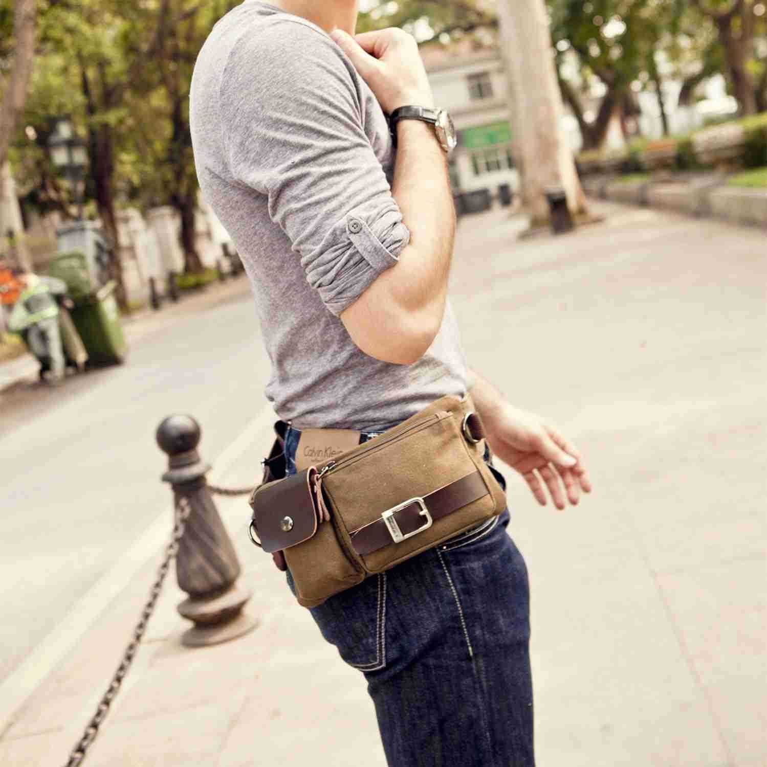 Vintage Mens Waist Bag Sports Waist Pack Bum Bag Security Money Waist Day Pack Pouch Hip Belt Bag Bumbag CoffeeW250912