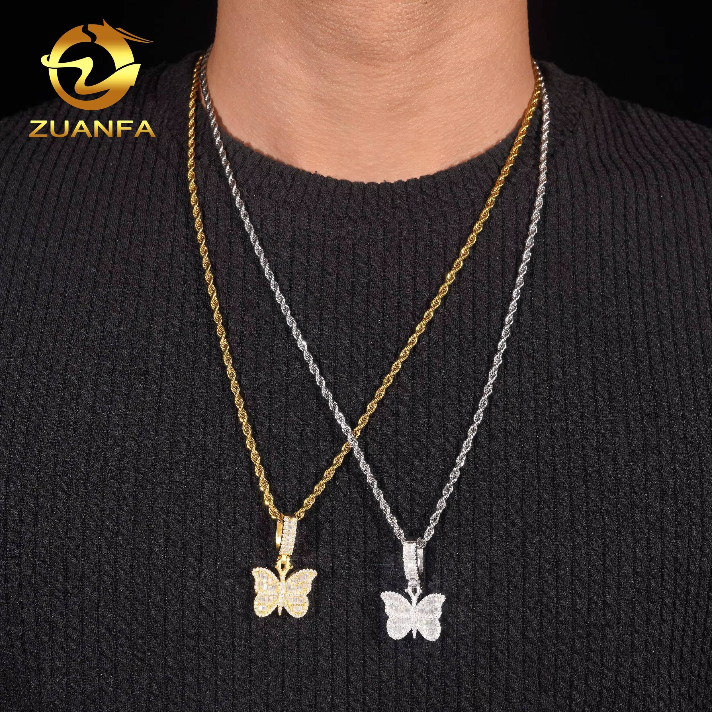 48 Hours Shipping 925 Silver Jewelry GRA Certificate Iced Out Butterfly Hip Hop Moissanite Diamond Pendant