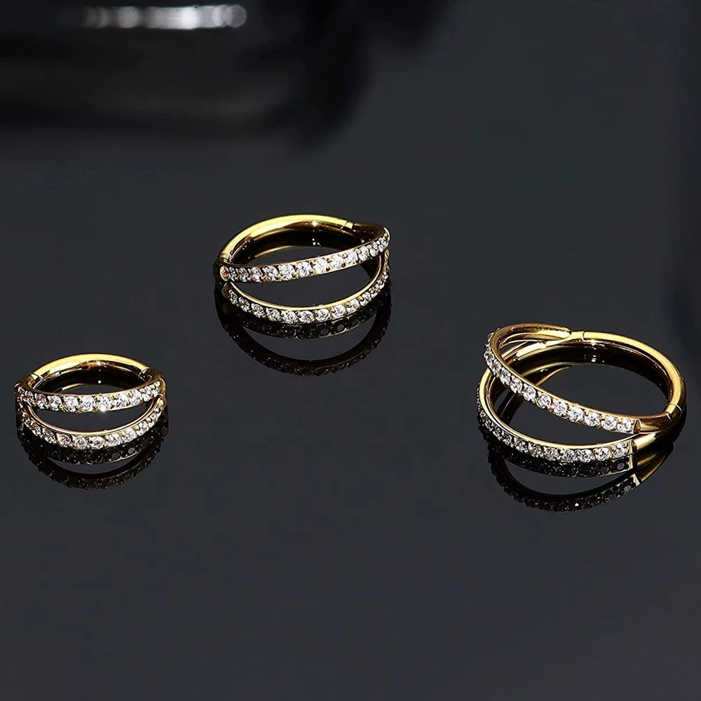 G23 Piercing Nose Ring Clicker Ear Cartilage Tragus Helix Daith Round Earrings Hoops CZ 16G Hinged Segment Body Jewelry 250911