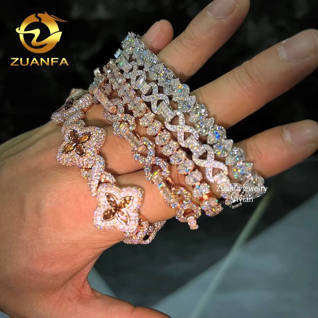 VVS Moissanite Diamond Luxury Hip Hop Fine Jewelry Tennis Bracelet 925 Sterling Silver Fashion Tennis Chain Bracelet