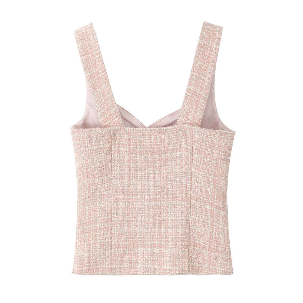 DHEssentials 2025 Summer New French Style Small Fragrance Button Decor Strap Vest + High Waist Elegant Half Skirt Two-Piece Set