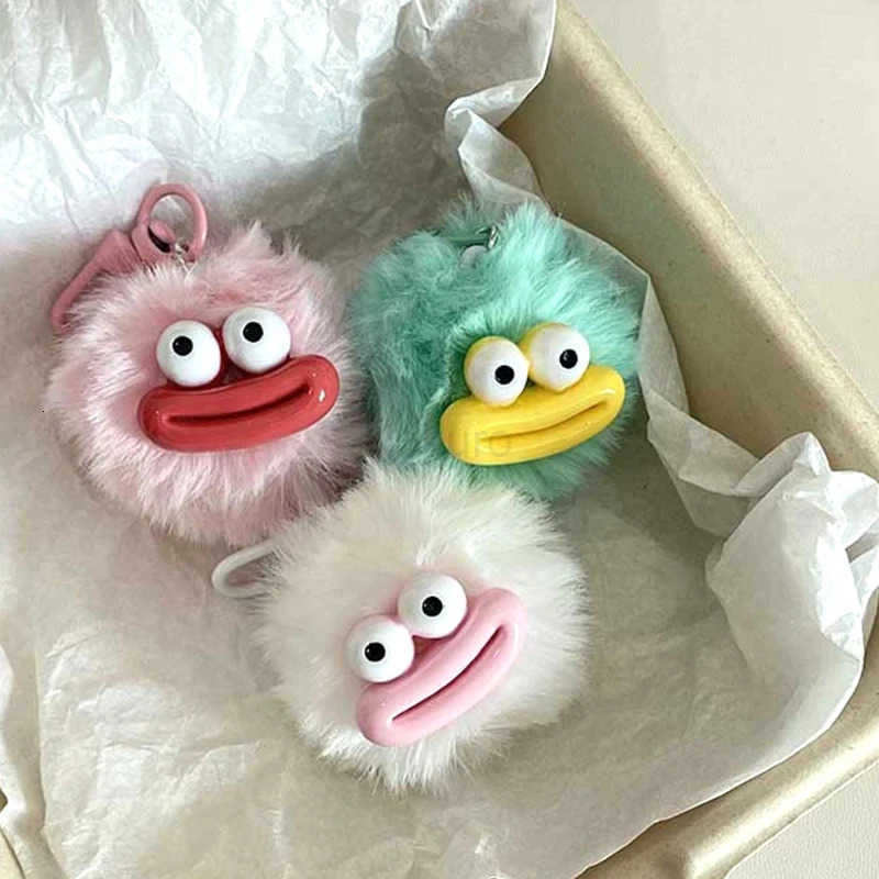 Sausage Mouth Hair Ball Key Chain Funny Plush Doll Pendant Key Ring Charms Backpack Car Decor Bag Accessories M250912