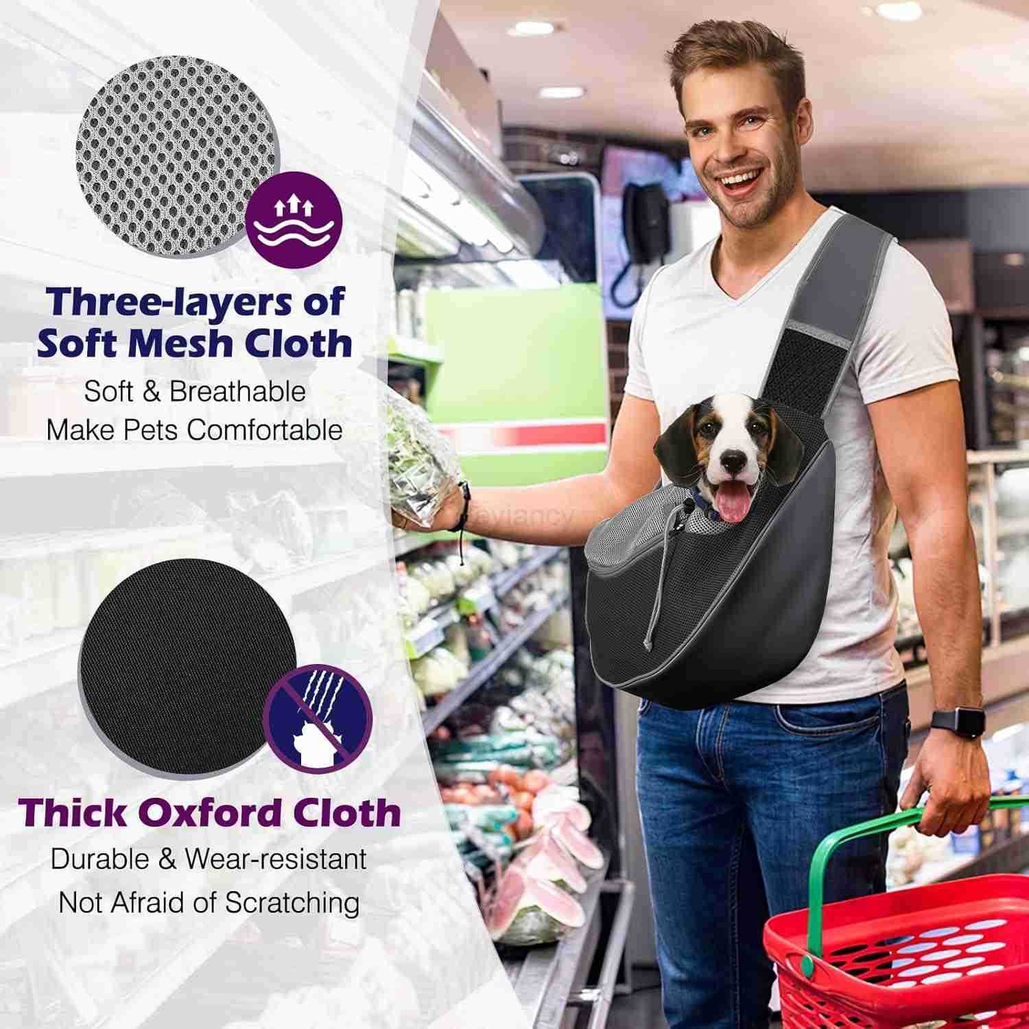 Pet Dog Sling Carrier Hand Free DrAWstring Dog Papoose with Adjustable Strap Breathable Mesh Bag for Puppy CAT Crossbody SaTChel Dog Purse with Pocket