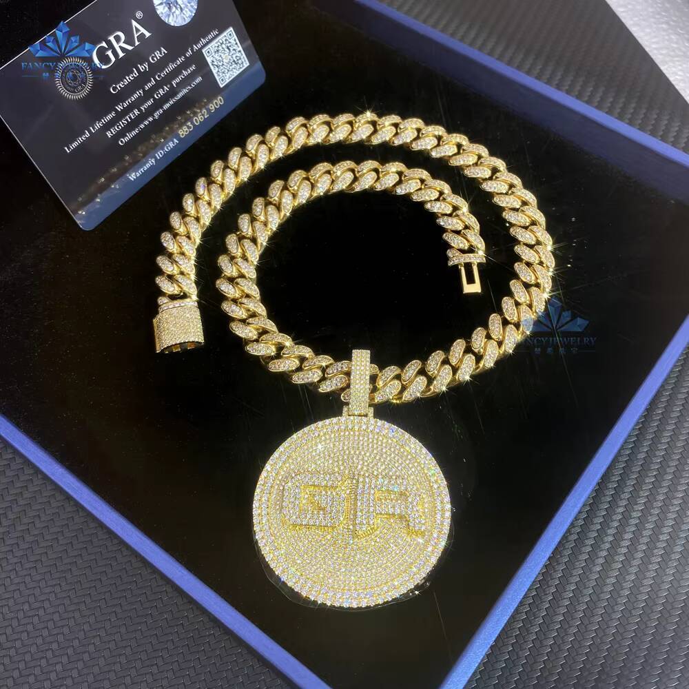 Custom Vvs Moissanite Round Diamonds Pendant Men Custom Iced Out Jewelry Letter Initial Hip Hop Cuban Chian Pendant