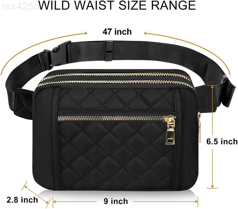 Large Black Fanny Packs for Women Cross Body Waist Bag Nylon Fashionable Fanny Pack Designer Workout Hiking Waist Pack Running Travel Gym Pretty Zippe