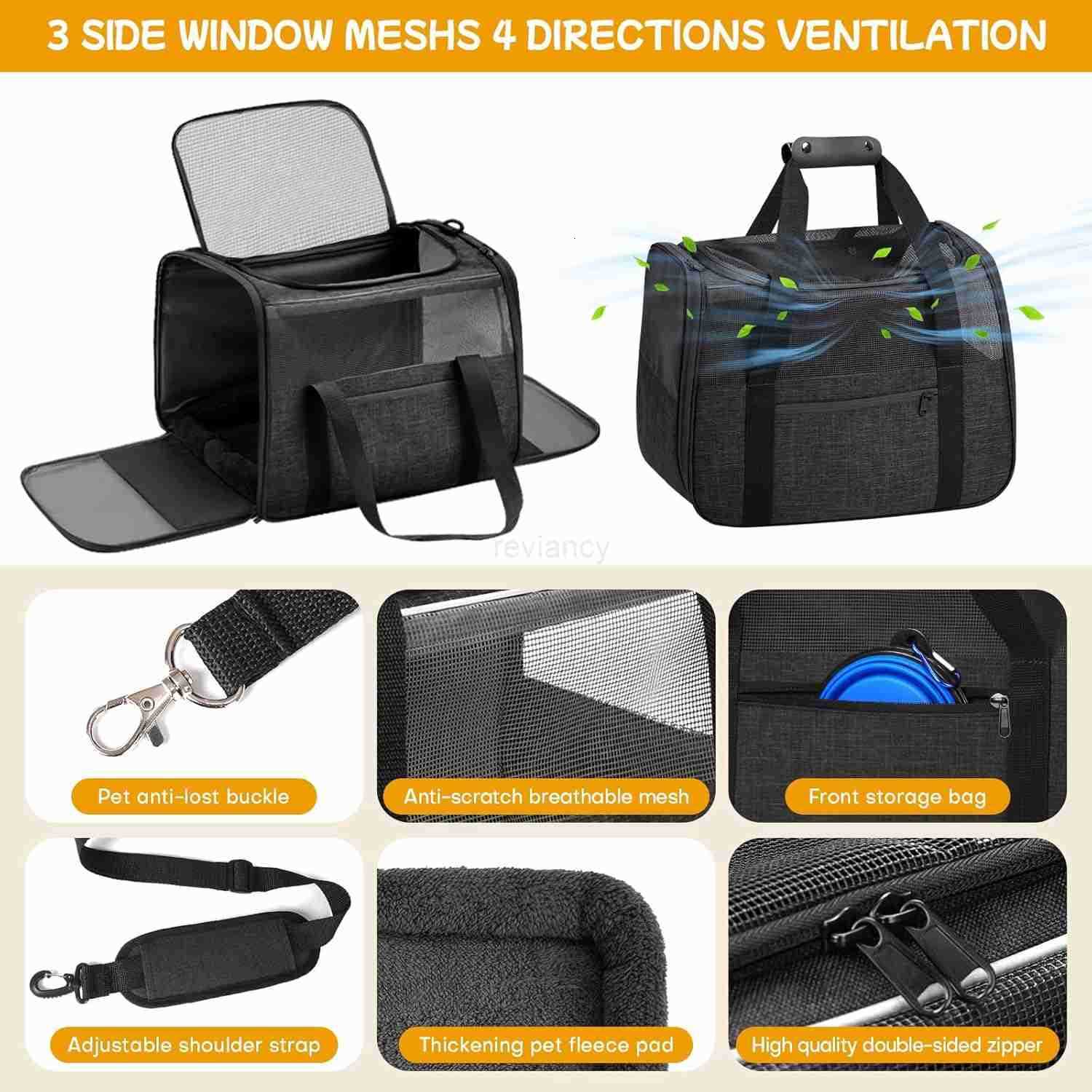 Cat Carrier SoftSided for Big Medium Cats Dog Carriers for Small Dogs Airline Approved Pet Travel Carrier for Cats Puppies up to 15Lbs with Safety Zip