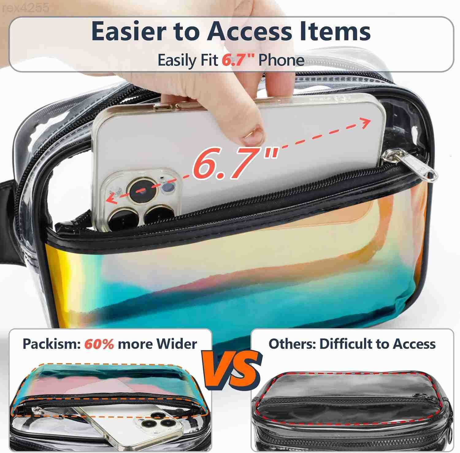 Clear Fanny Pack Holographic Clear Belt Bag Crossbody Fashion Fanny Packs for Women Men Cute Waist Bag with Adjustable Strap for Sports Beach Events C