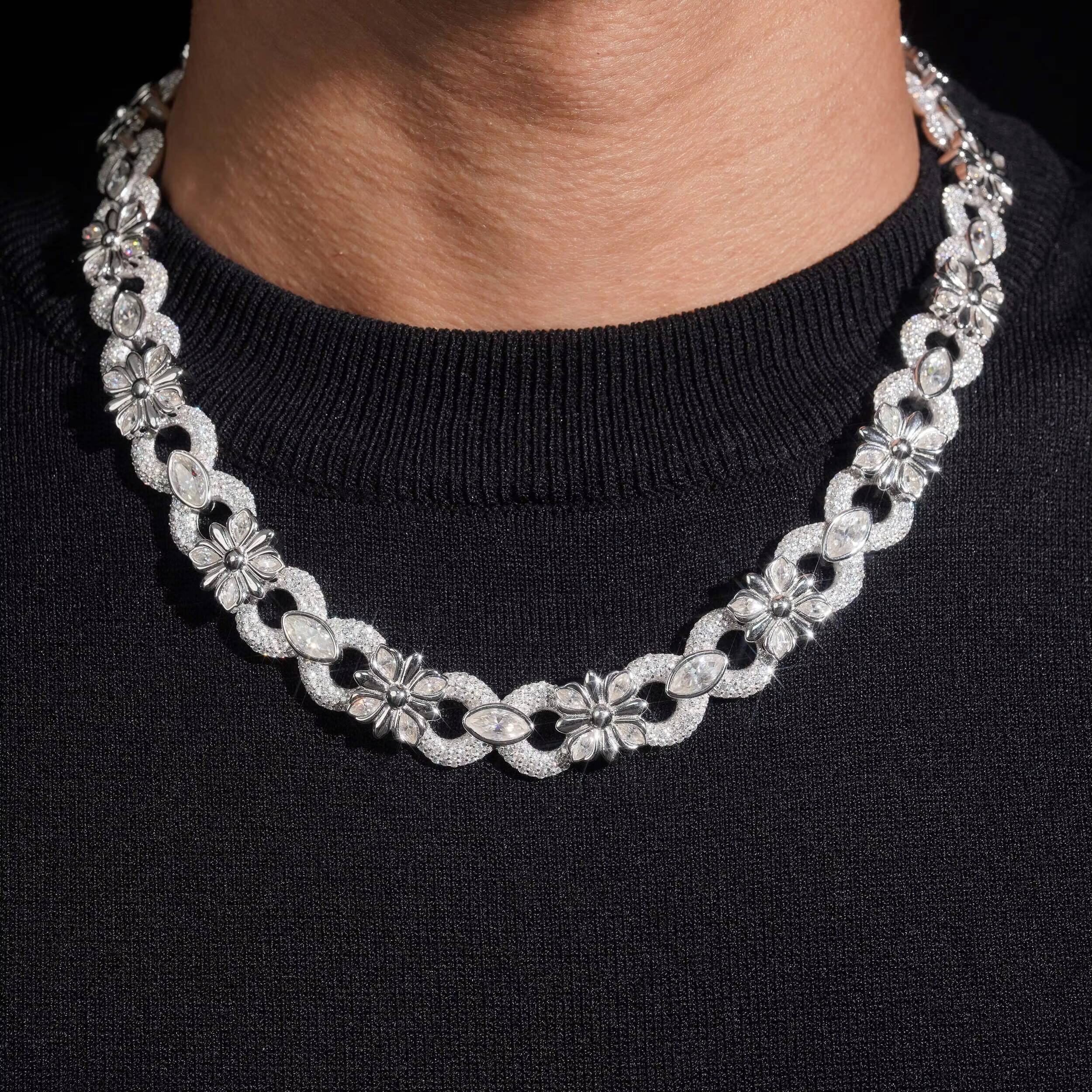 Key Chain Lock Cross Charm Infinity Chain Necklace 13MM Iced Out VVS Moissanite Diamond Hip Hop Chain