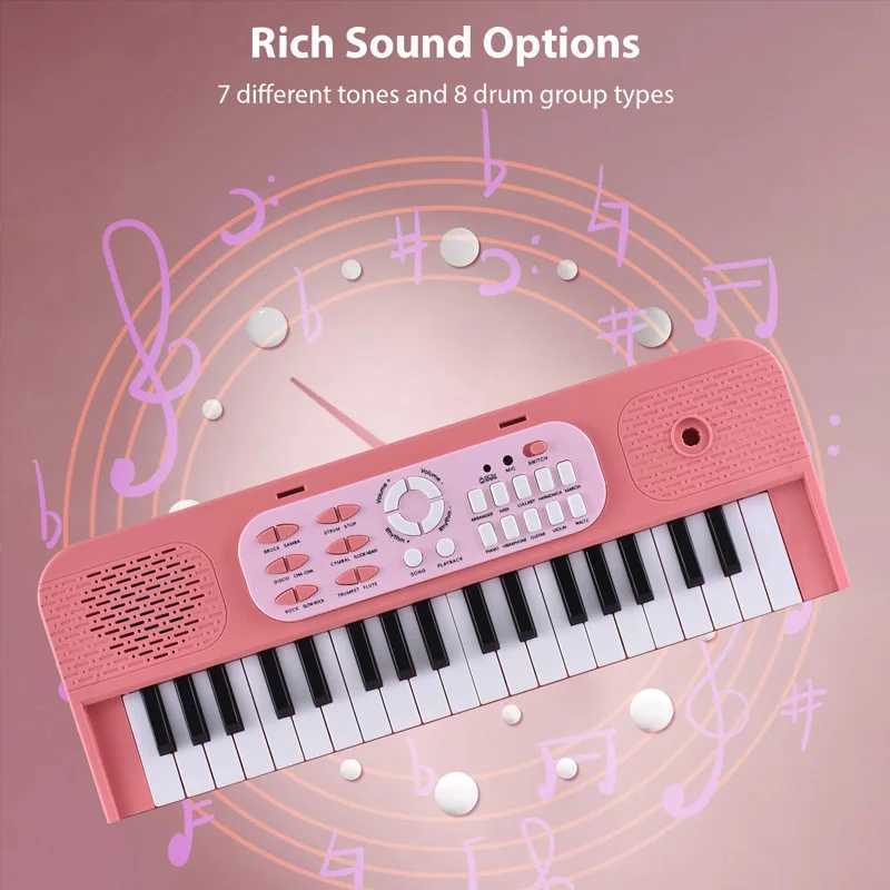 New 37key Electronic Piano Toy with Music Stand Microphone Childrens Beginner Piano Keyboard Educational Toy Birthday Gift C250912