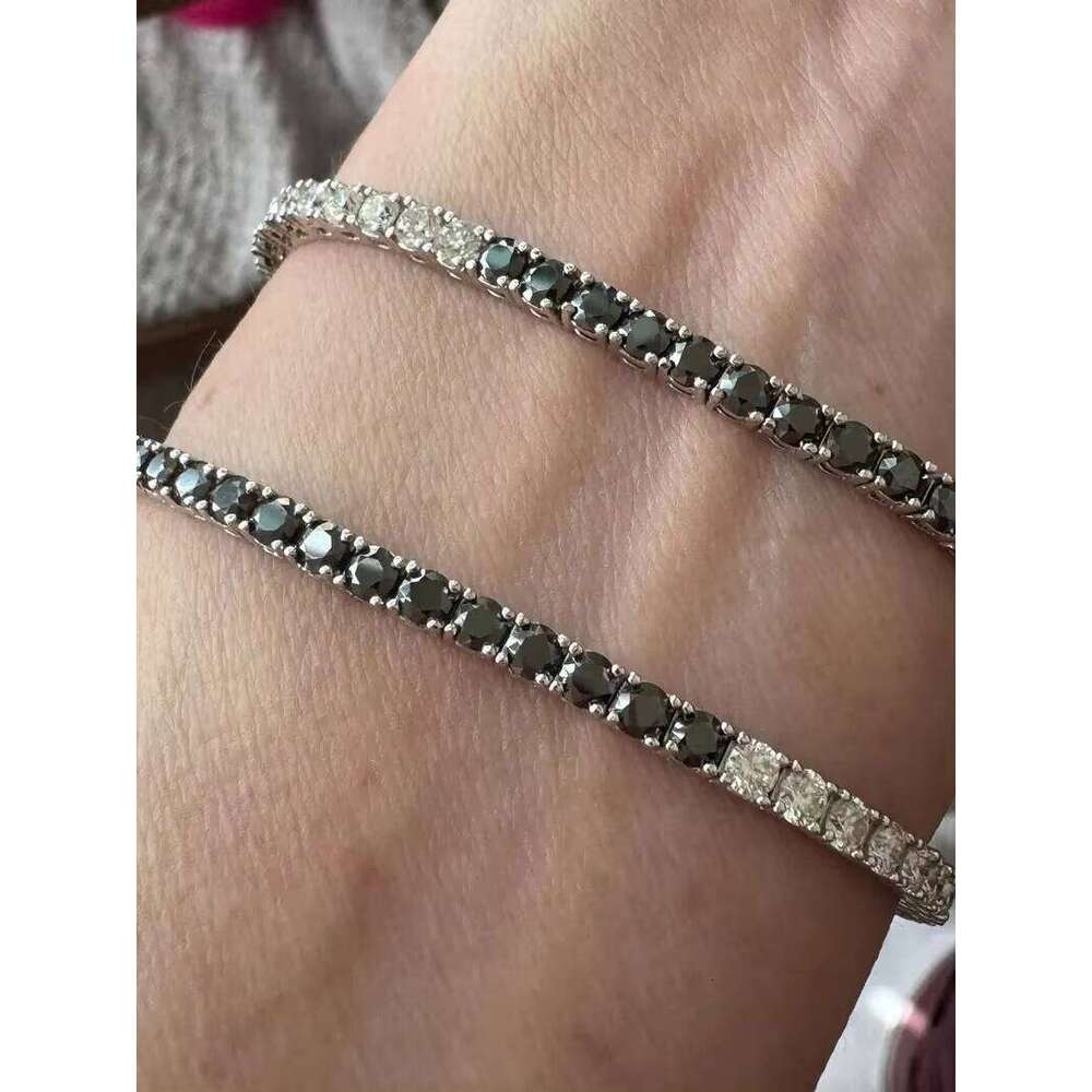 Classic Custom Tennis In Black And White 3.0mm Certified Moissanite Dia Charm Trendy Style Bracelet