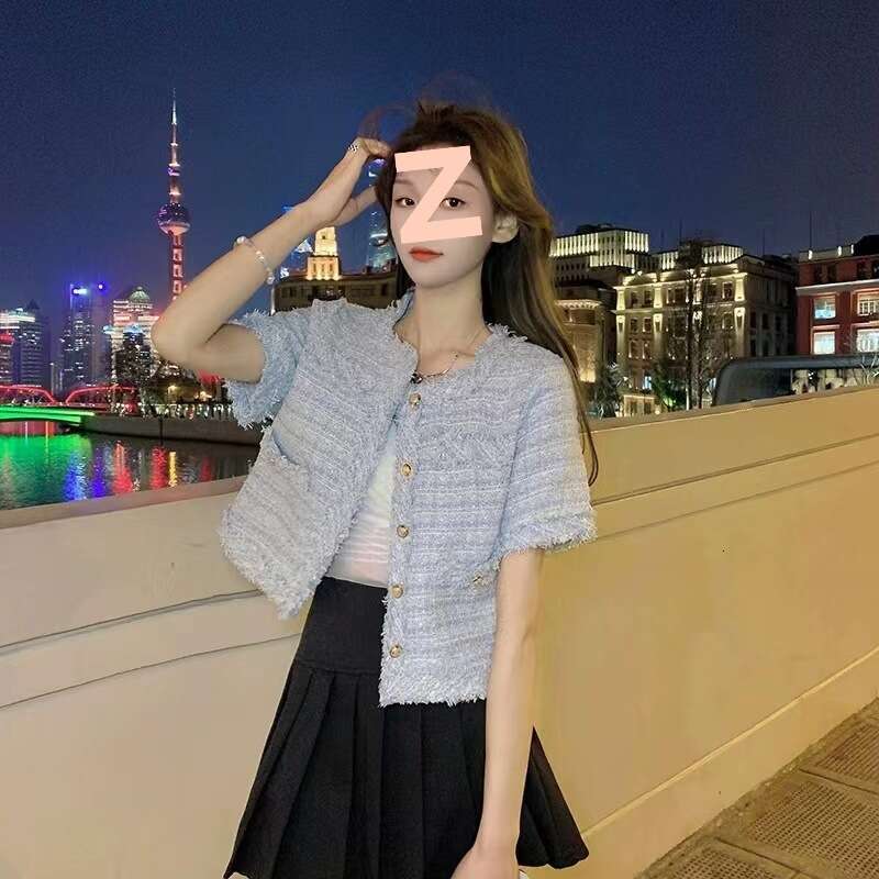 DHEssentials Elegant Chanel Style Jacket 2025 Summer New Tweed Fringe Versatile Loose Short Sleeve Top for Women