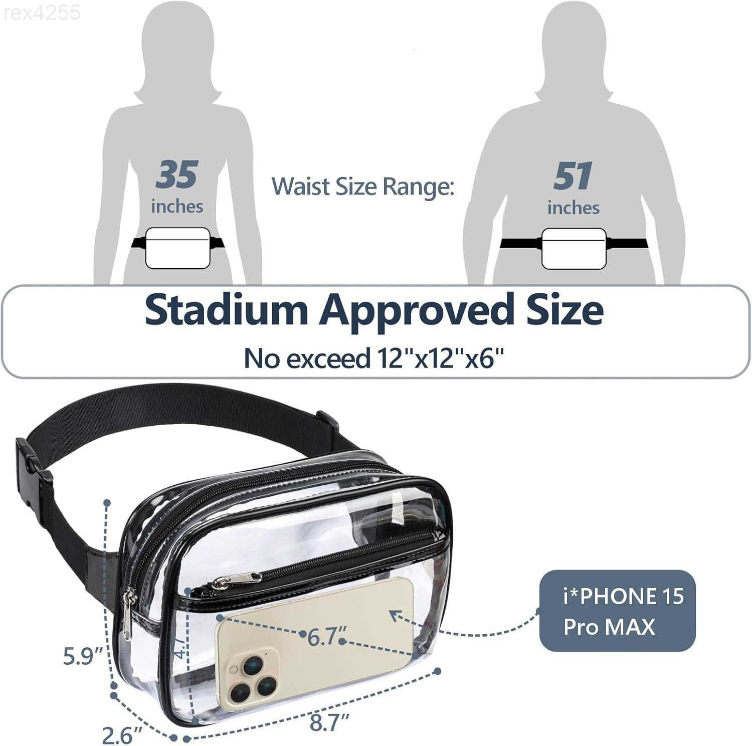 Clear Fanny Pack Clear Bag for Stadium Events for Women Men Transparent Waist Bag with Adjustable Strap for Concerts Game Day Festival BlackW250912