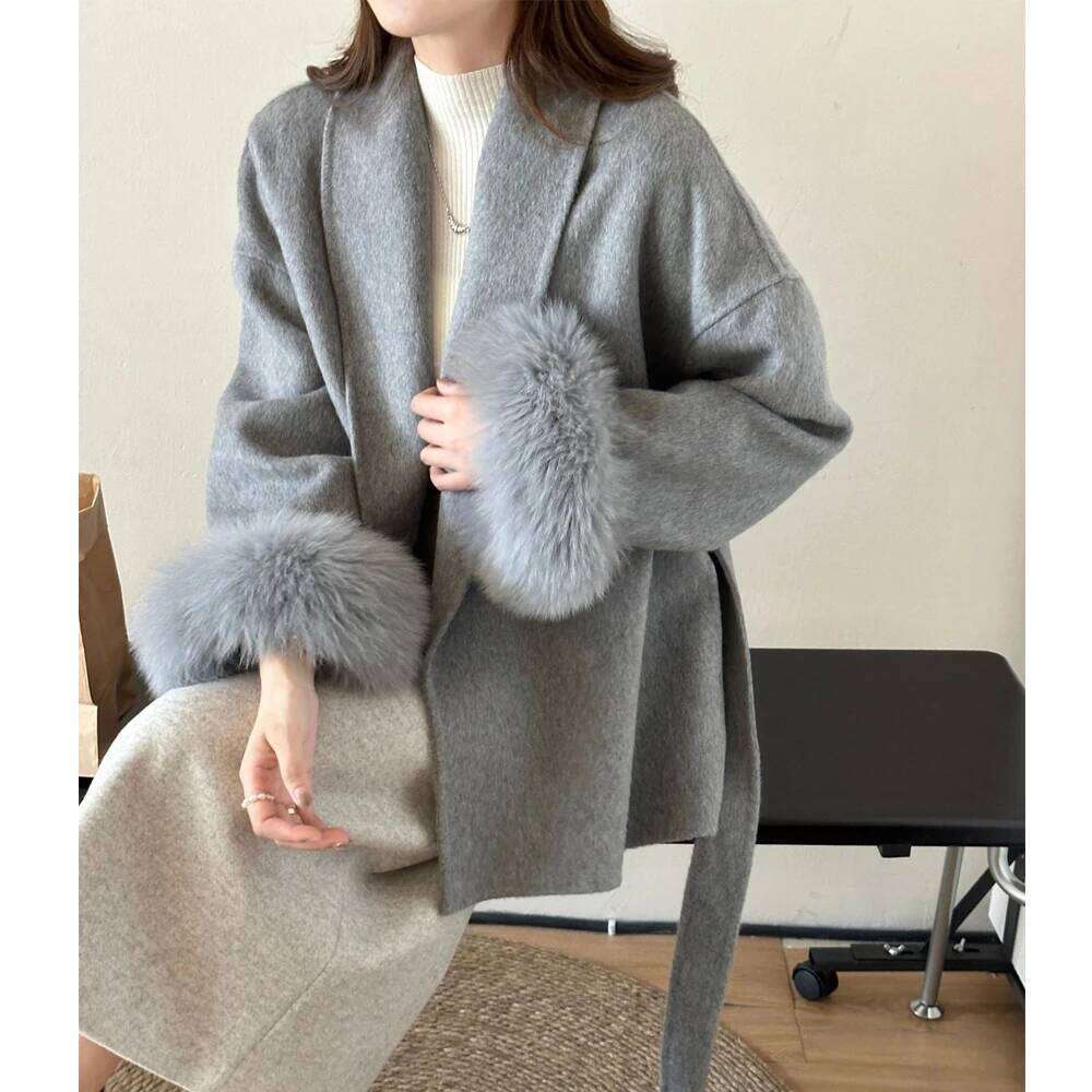 Dresses 2023 Autumn Wool Coats Fox Fur Drouble Face Wooen Regular Length Women Elegant Woolen Coat Veste Femme Tops New
