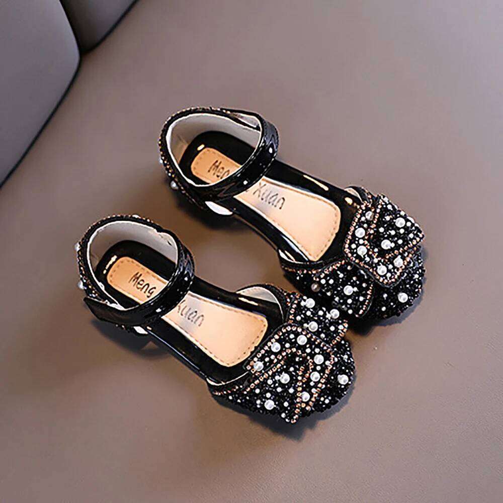 Girls 2024 Single Spring and Autumn New Pearl Rhinestone Bow Dance Performance Shoes Sandals