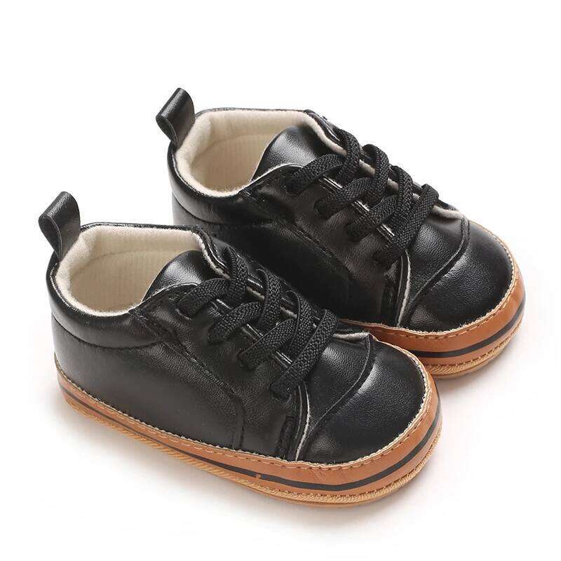 PU Baby Shoes for Boys And Girls 0-1 Year Old Rubber Bottom Anti-Slip Spring Autumn Casual Lace-Up Walking Sneakers