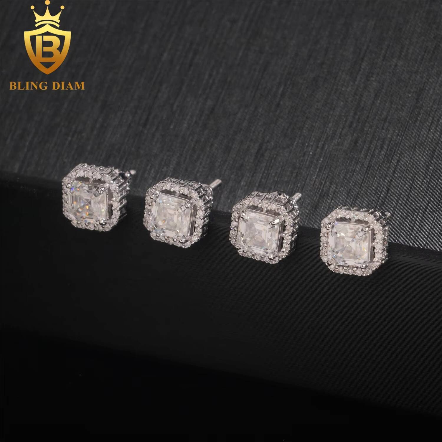 Hip Hop Jewelry Wholesale 925 Solid Silver Vvs Moissanite Diamond Square 5x5mm Earrings Stud Cluster for Men Woman