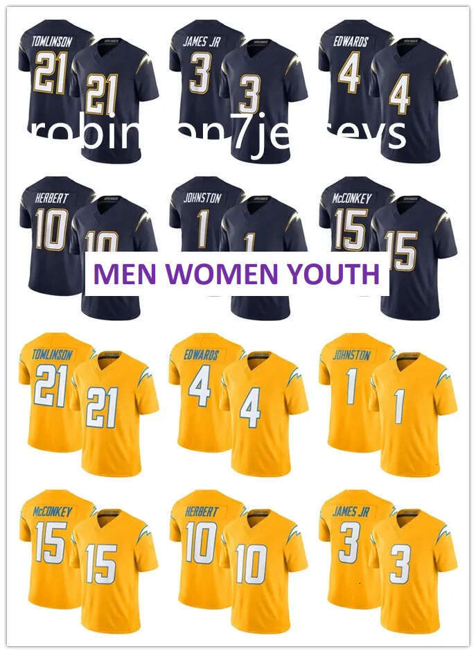 NFL Chargers Football ed Jersey 76 Joe Alt 15 Ladd McConkey 10 Justin Herbert 4 Taylor Heinicke 1 Quentin Johnston 3 Derwin James Jr. 21 LaDainian Tomlinson