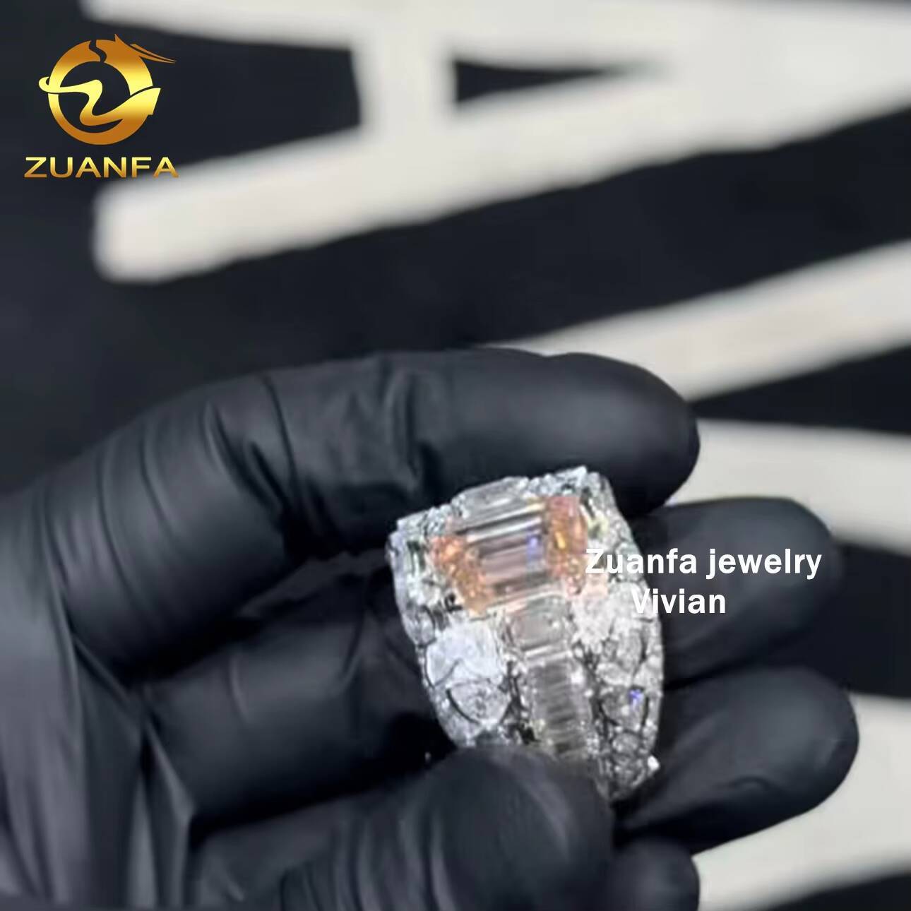 Luxury Fashion Hip Hop Fine Jewelry Sterling Silver 925 VVS Miossanite Diamond Iced Out Ring