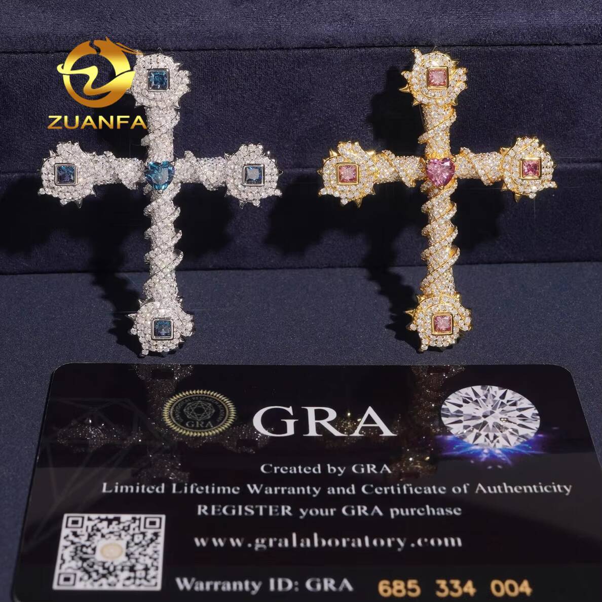 Spicky Cross Pendant Mixed Fancy Cut Sea Blue Pink Moissanite Pendants Iced Out Jewelry Custom Cross Pendant