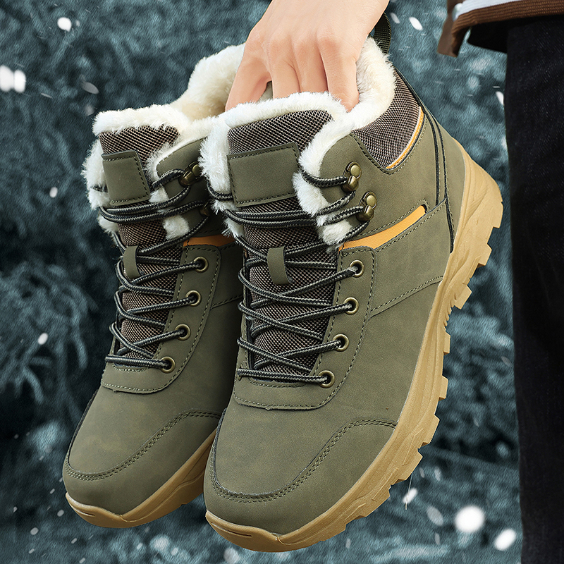 Warm Winter Fleece Outdoor Shoes with Anti-Slip Outsoles - One Button Design Available in Black & Gray & Brown