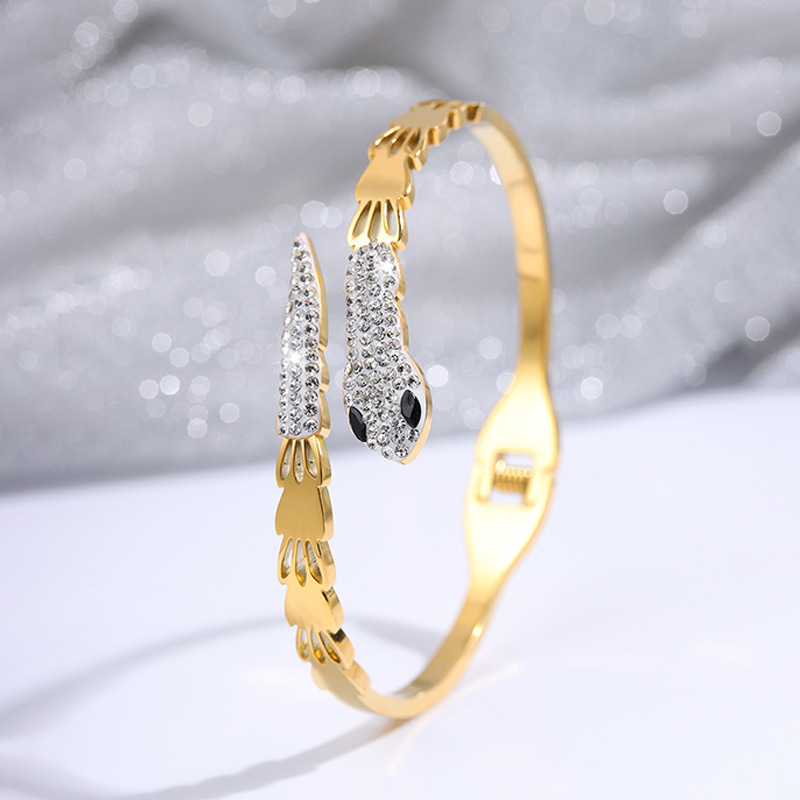 Fashionable No-Fade Gold Plated Serpent Accented Jewelry Accessory Stylish Womens Wrist Ornament Women's Designer Snake Ring Bangle Christmas Gif