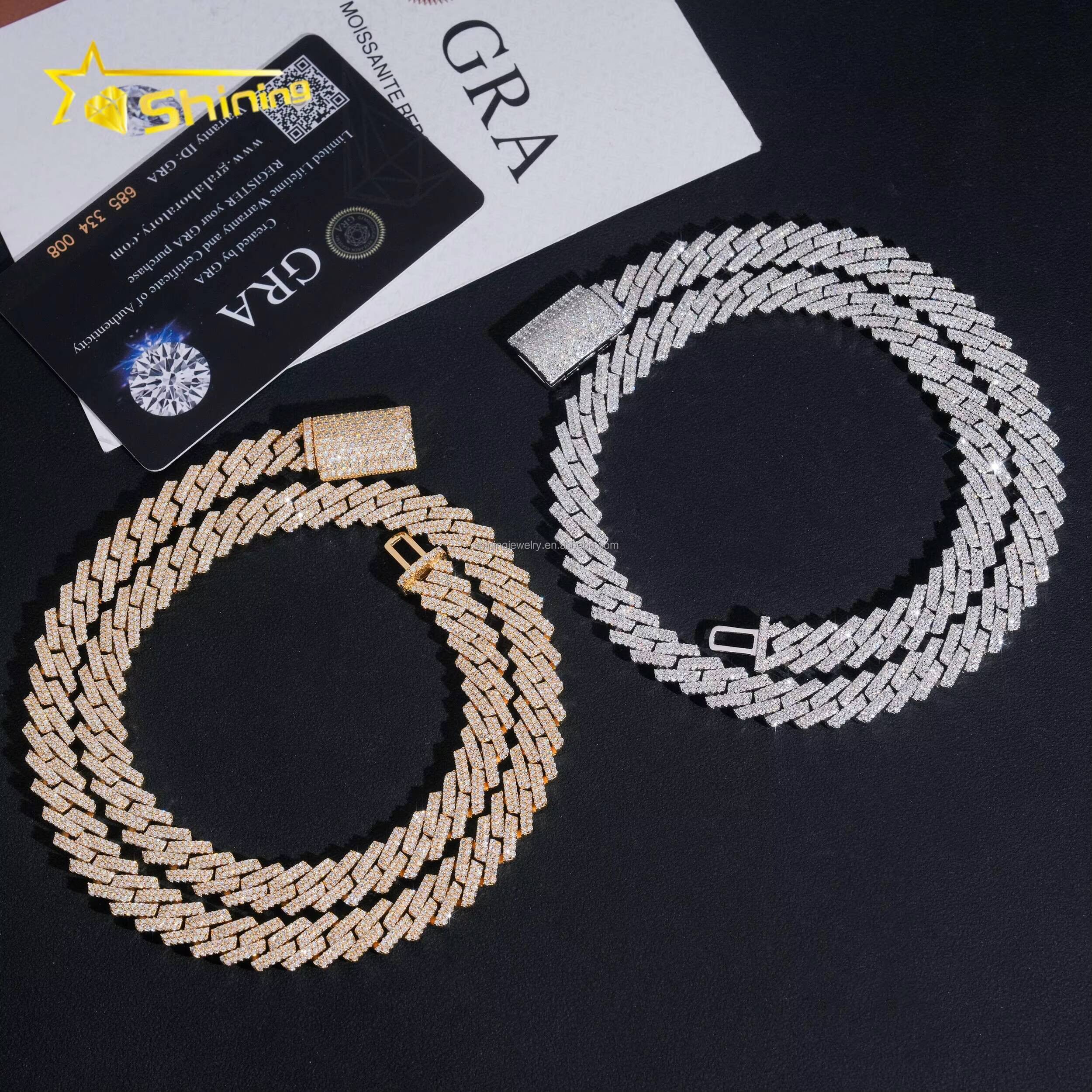 Bulk Stock New Arrivals Prong Setting GRA Certificate S925 10mm Iced Out VVS Moissanite Miami Cuban Link Chain Bracelet Set