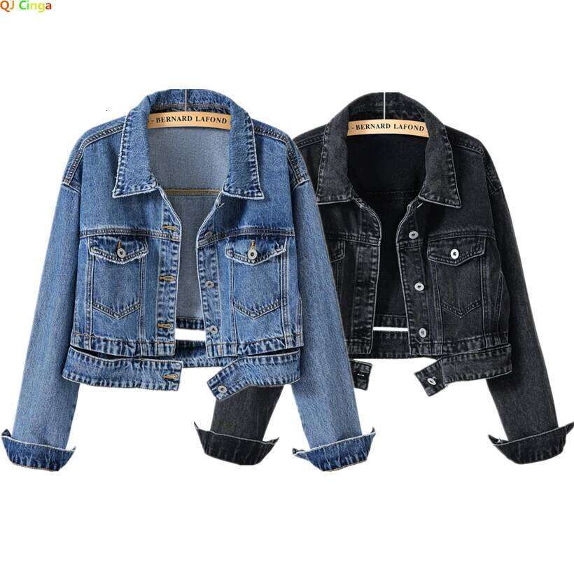 Women's Shorts Denim Jacket Fashion Casual Coat Black Lapel Single-Breasted Long-Sleeved Female Overcoat S M L XL XXL XXXL