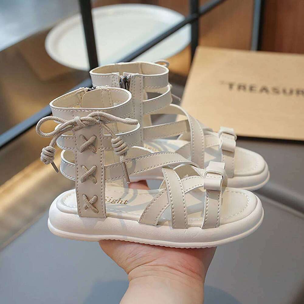 Girls Roman 2024 Summer New Fashion Soft Bottom Princess Little Girl Bow Sandals