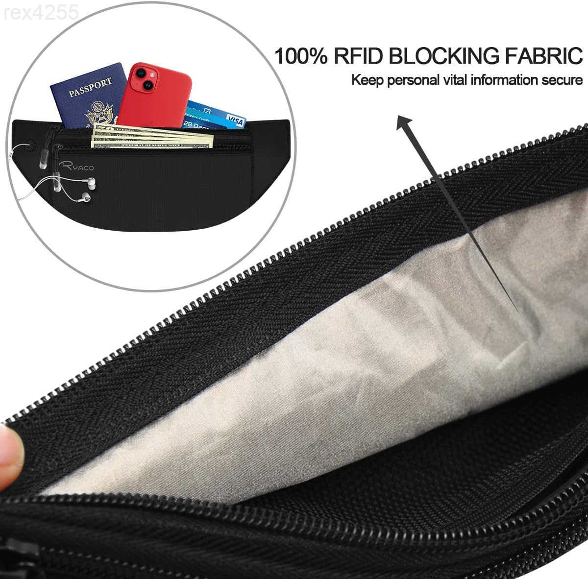 Money Belt for Men Women Travel Hidden Wallet Secure RFID Blocking Waterproof Pouch for Passport Cards Cash Phone Adjustable Wearable Slim Waist Bag U
