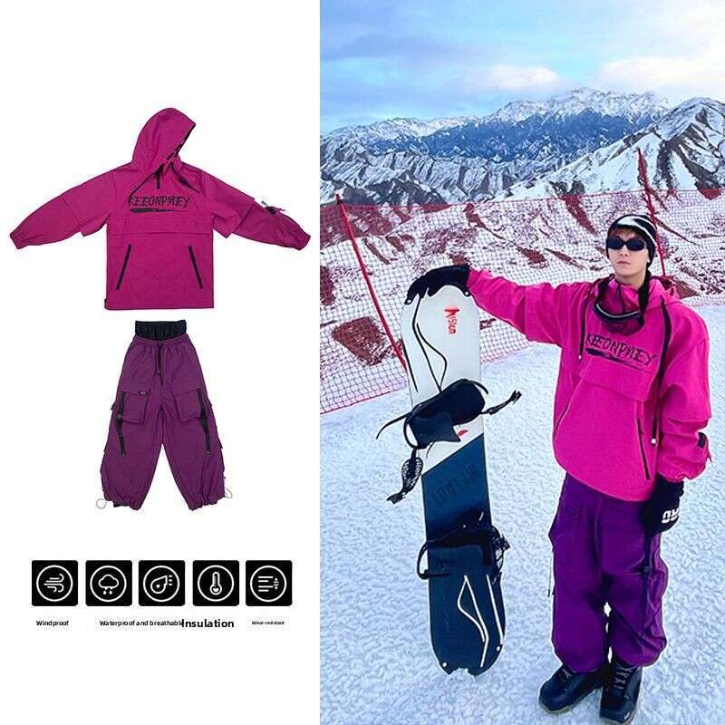 Ski Suit for Women, Double Board, Waterproof, Thick Hanging Strap, Detachable, Slim Fit, Single, Female, Couple