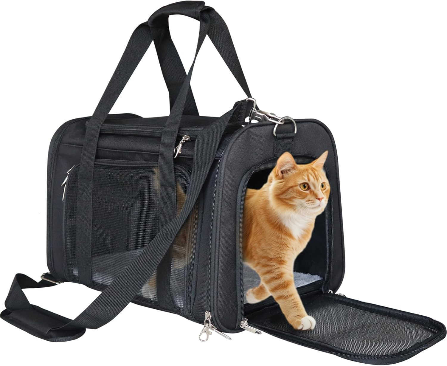 Approved Cat Carrier Soft Sided Pet Travel Bag for Cats and Small Dogs Under 16 lbs TSA Approved Pet Carrier in Cabin GrayW250912