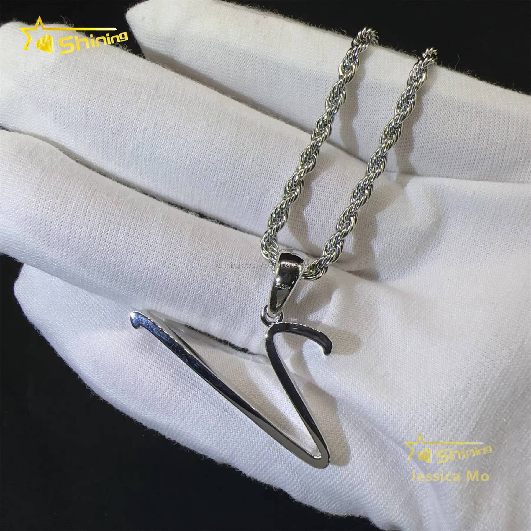 Fashion Unisex Elegant Luxury Jewelry GRA Certified 925 Sterling Silver FL Moissanite DIamond Initial Curve Letter Pendants