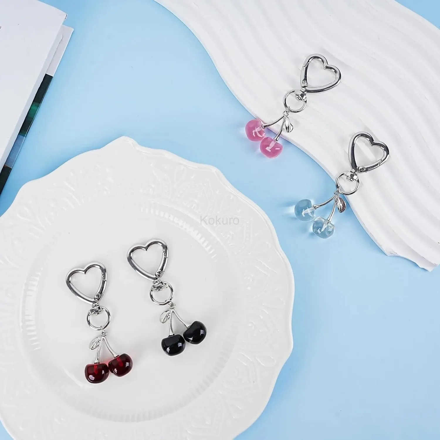 Cute Cherry Keychain Kawaii Cherry Bag Purse Charms for Women Car Keys Decor Gifts Stuff Accessories M250912