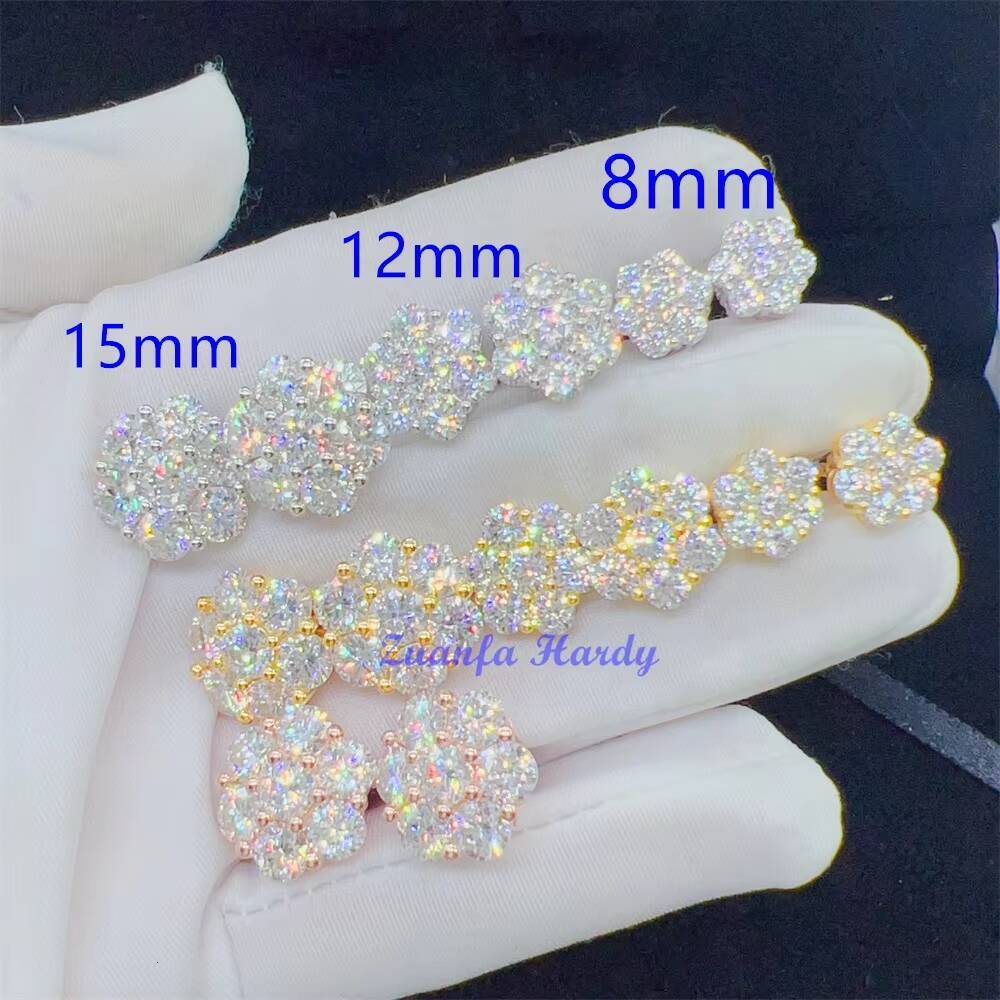 Hot Selling Pass Diamond Tester 925 Silver Round Cluster Earrings 8mm 12mm 15mm VVS Moissanite Stud Earring