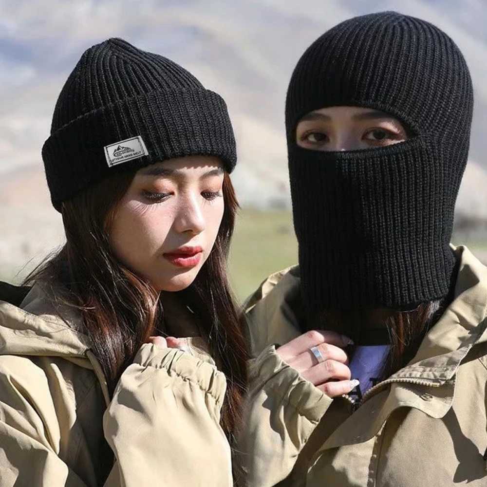 2In1 Mask Beanies Hat Men Winter clava Hats Knitted Hats Fashion Fl Face Ski Bonnet Tactical Cycling Earmuffs Knitted G250910