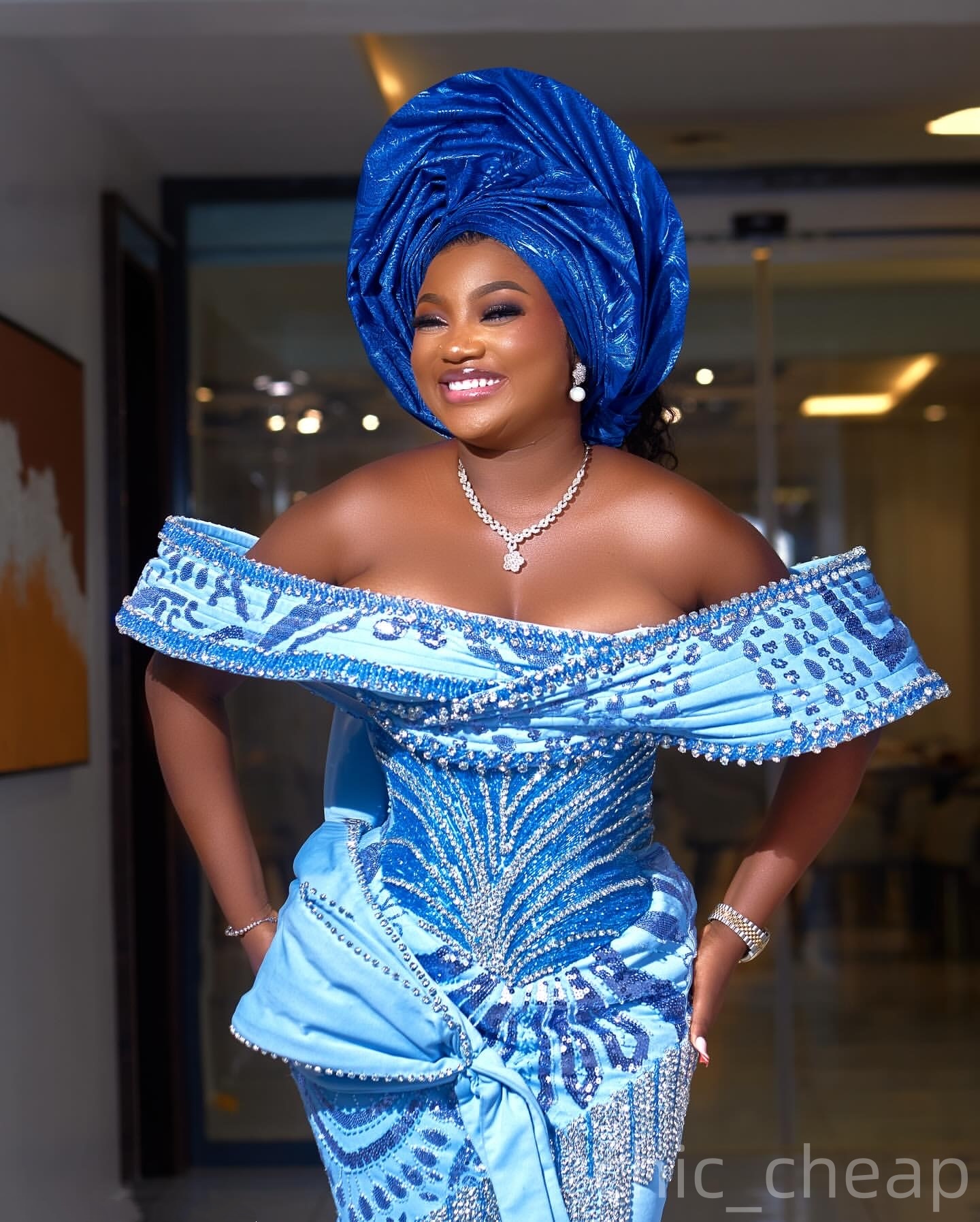 Aso Ebi Sky Blue Mermaid Prom Dresses 2025 Crystals Sequined Evening Formal Party Second Birthday Engagement Gowns Plus Size Dress For Special Occasio